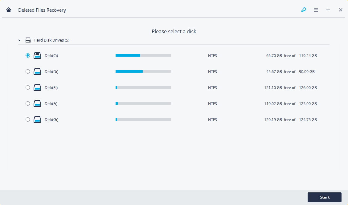 seleect a disk to start finding data