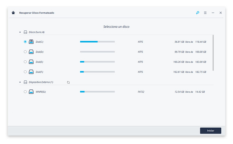 select a formatted disk to scan data
