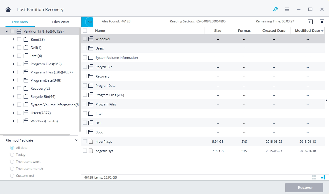 scan and search lost partition